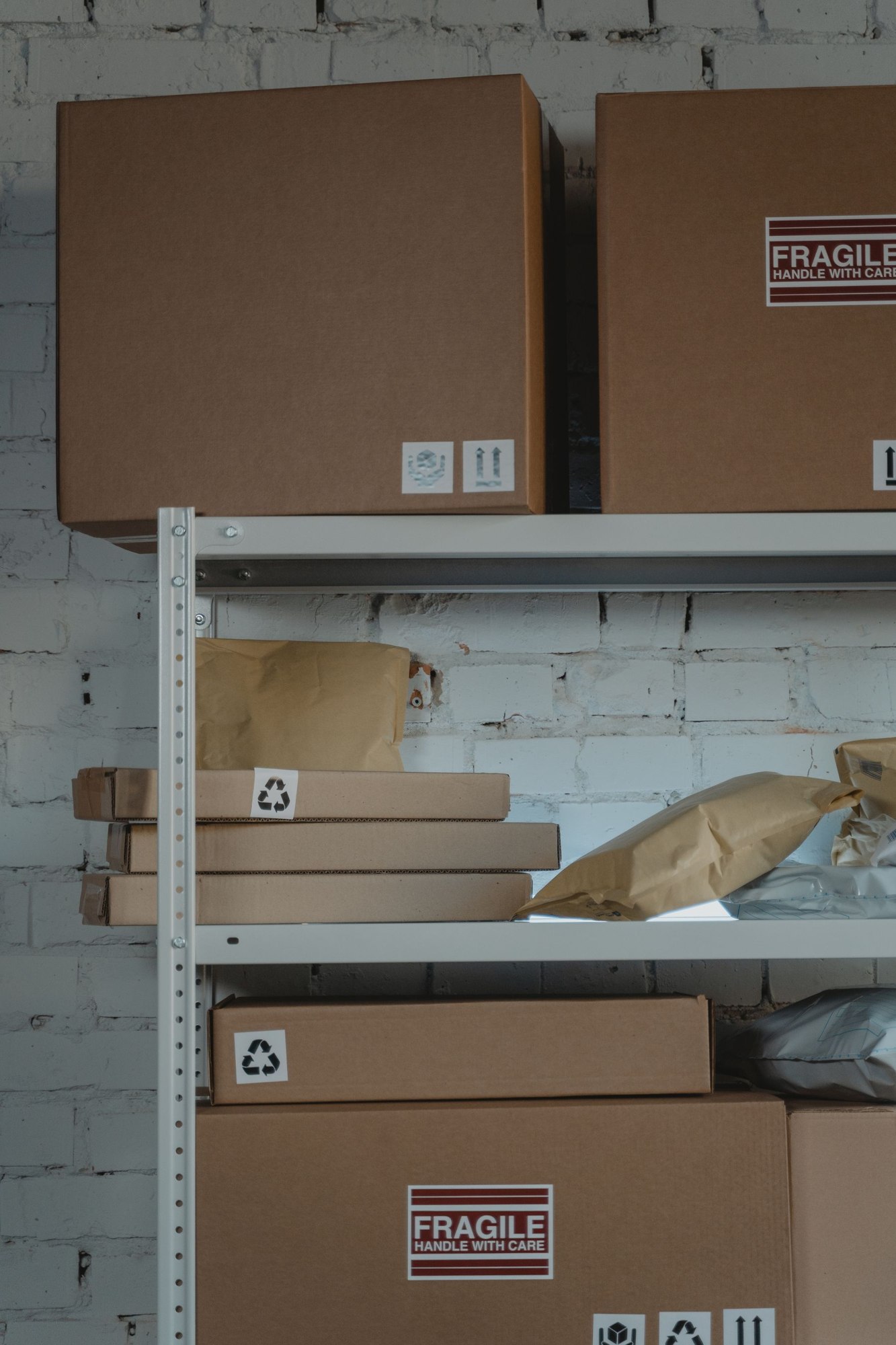 Cardboard cartons stored on shelving
