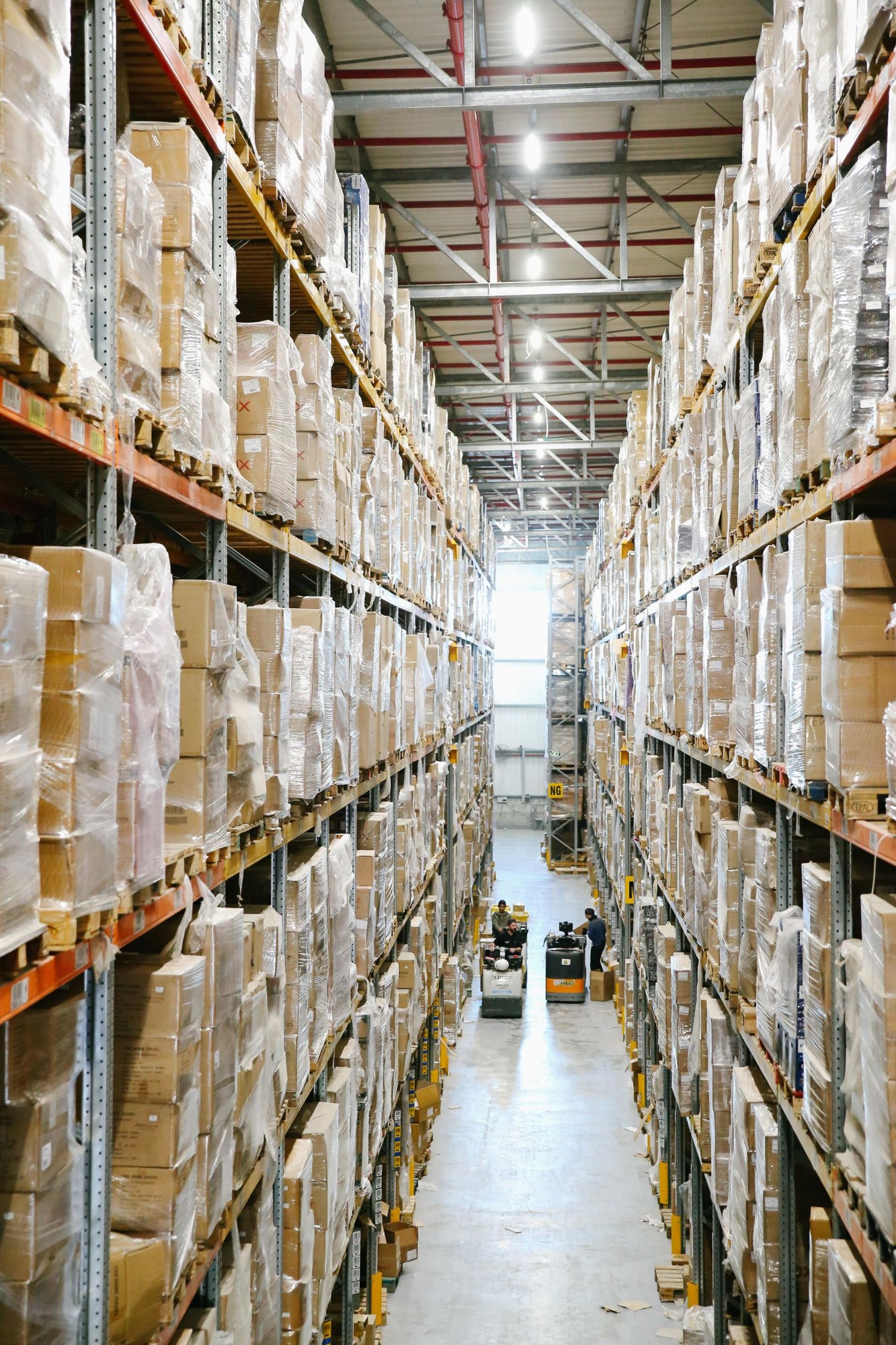 Rows of storage racks inside a warehouse